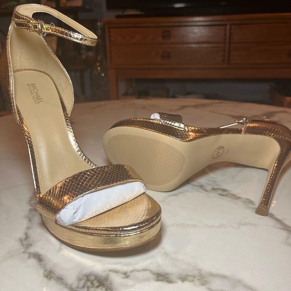 Michael Kors Metallic Gold Snakeskin Heels